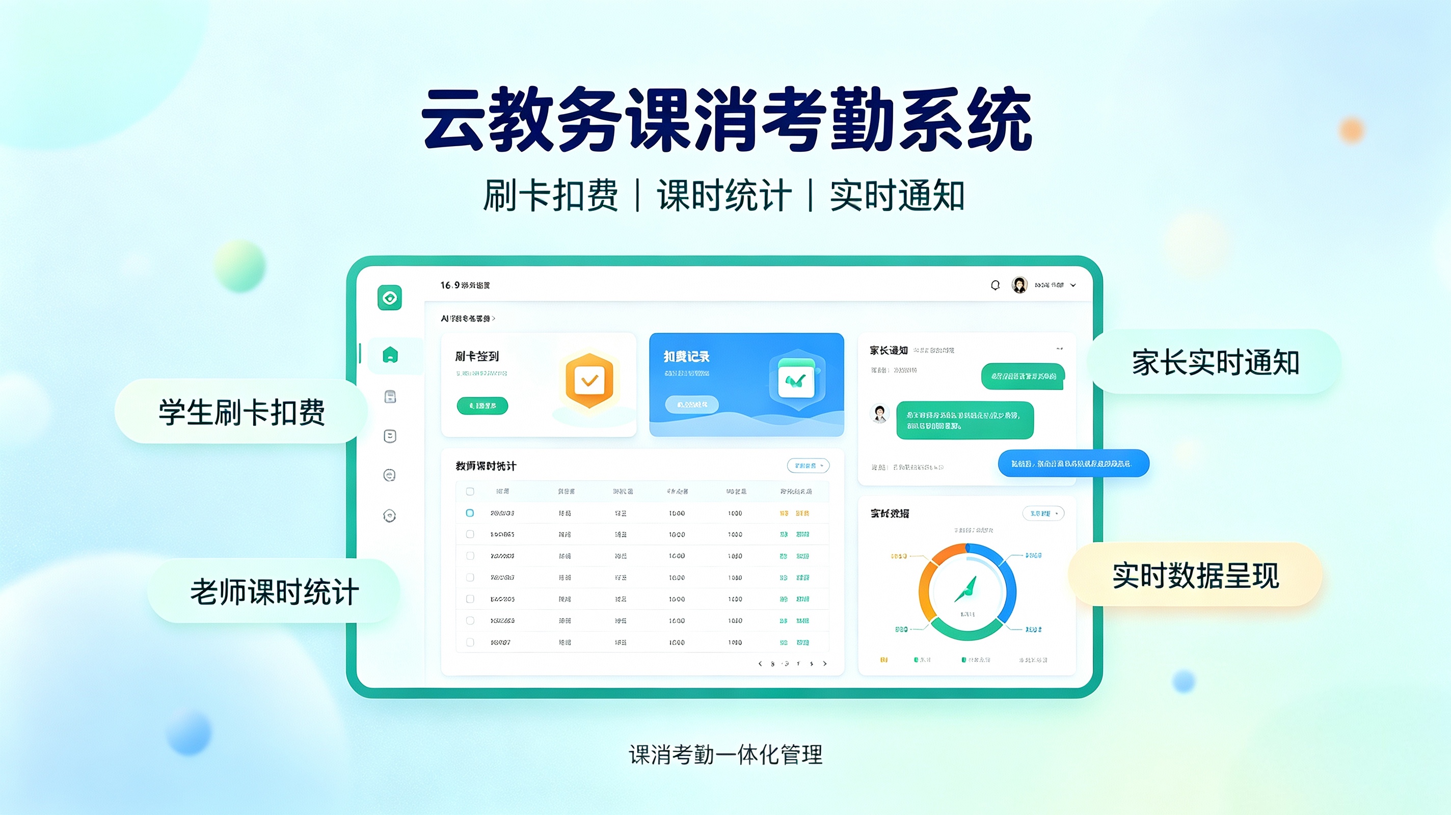 云教务如何设计消课考勤一体化，刷卡扣费课时统计同步推送家长通知