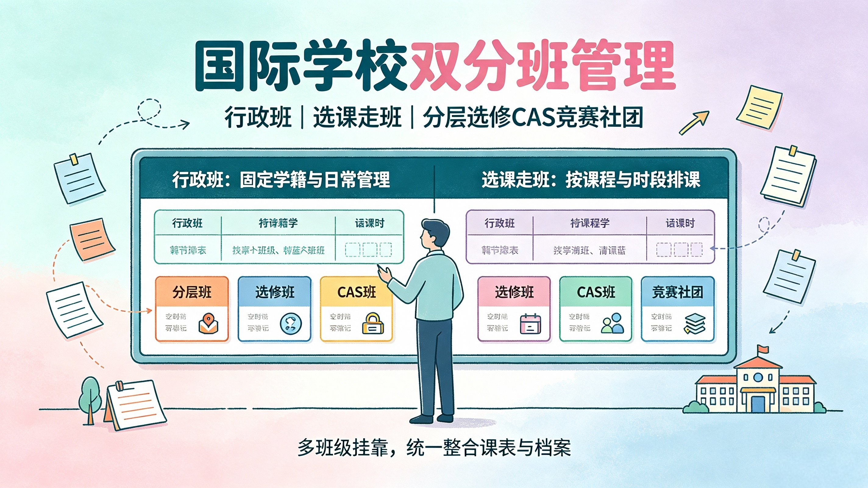 云教务如何设计国际学校行政班、走班、1对1、竞赛社团分层管理